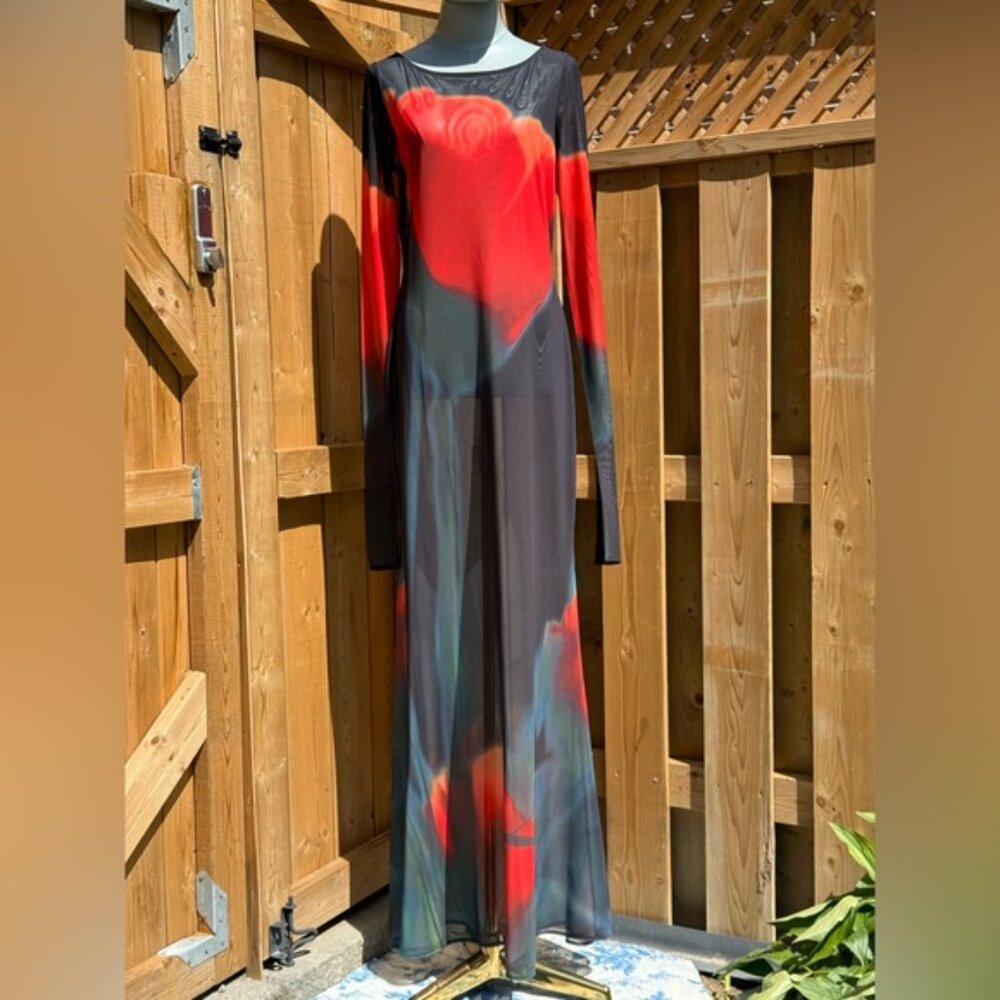 🆕 RAT & BOA 🧿 NWOT Juniper Sheer Long Sleeve Dress, Dark Red Tulip, Sz L - Picture 2 of 15